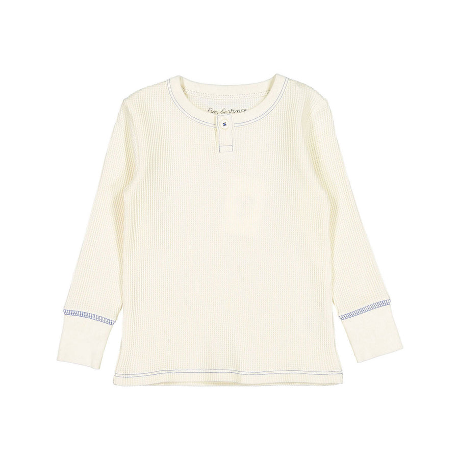 Fin and Vince Milk-Blue Solid Waffle Henley Top