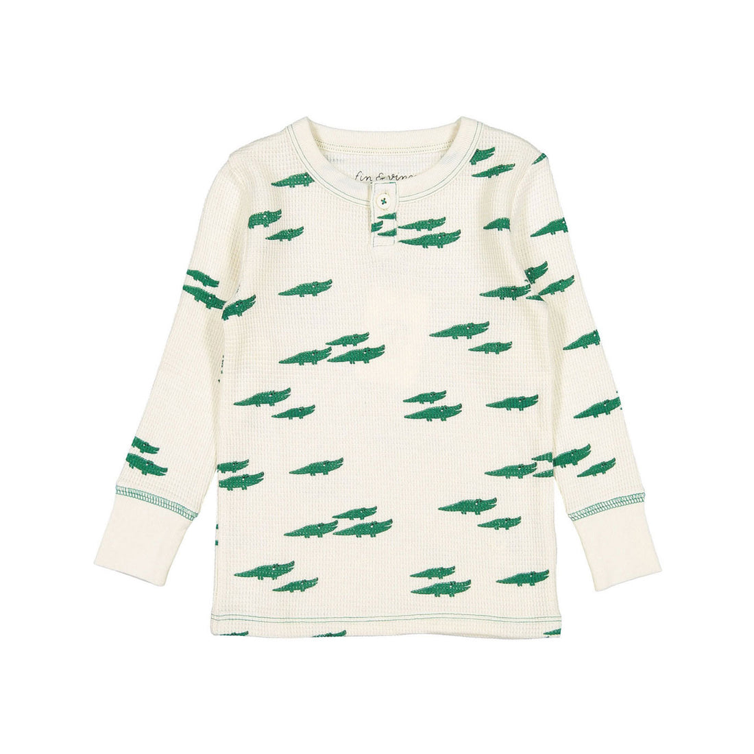 Fin and Vince Alligator Printed Waffle Henley Top