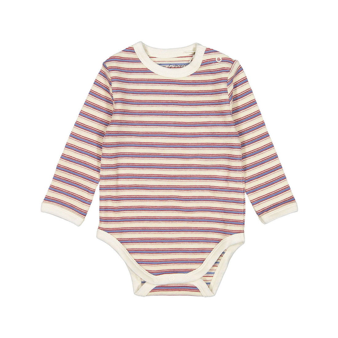Fin and Vince Grain Sack Stripe Printed Long Sleeve Waffle Onesie