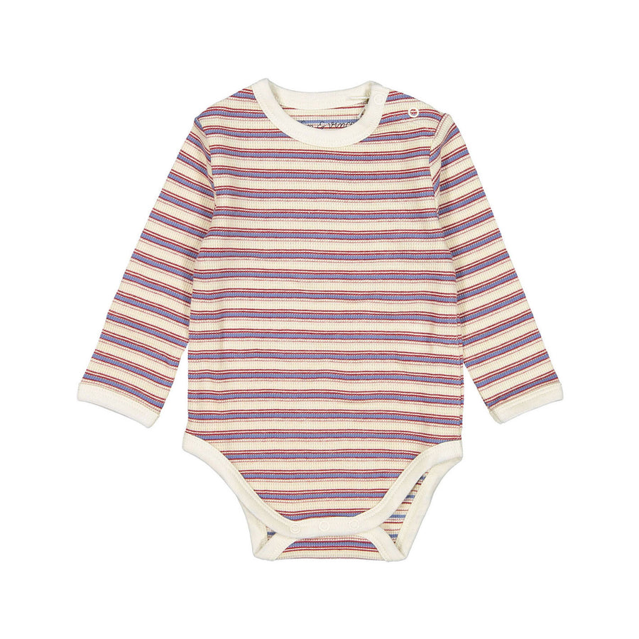 Fin and Vince Grain Sack Stripe Printed Long Sleeve Waffle Onesie