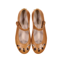 Papanatas Cognac Leather Petal Mary Janes