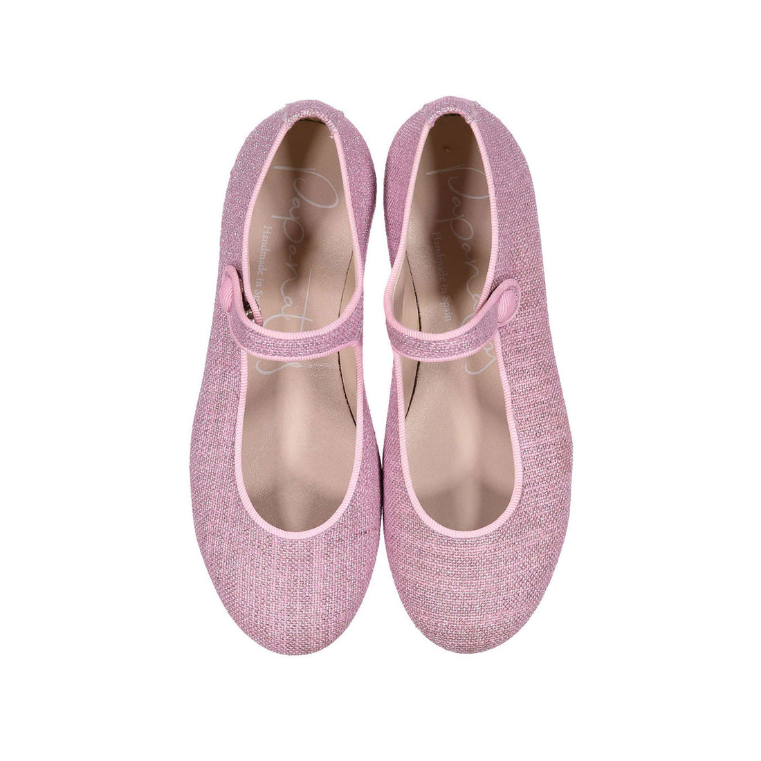 Papanatas Pink Herringbone Linen Mary Janes