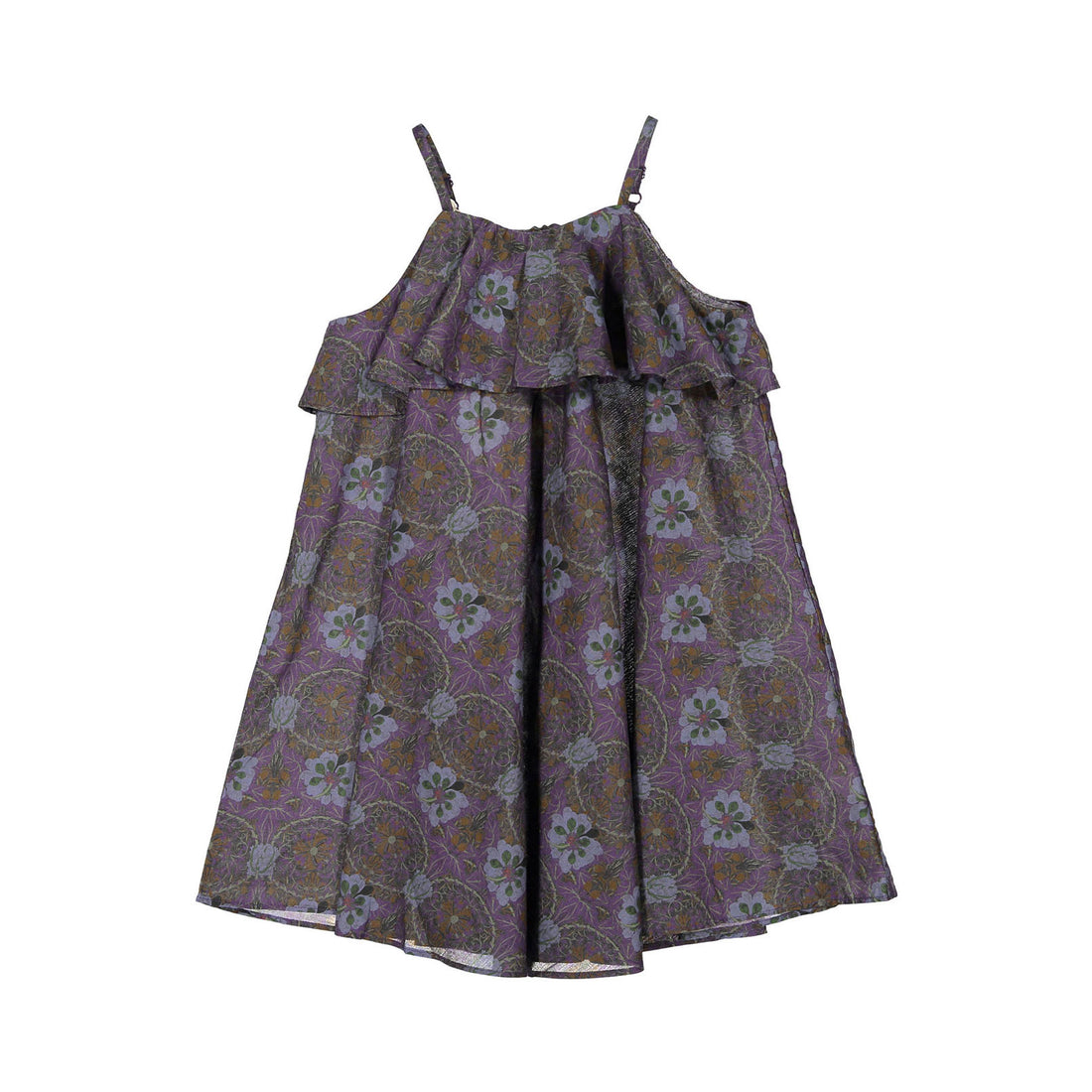JNBY Purple Print Allover Strap Ruffle Dress