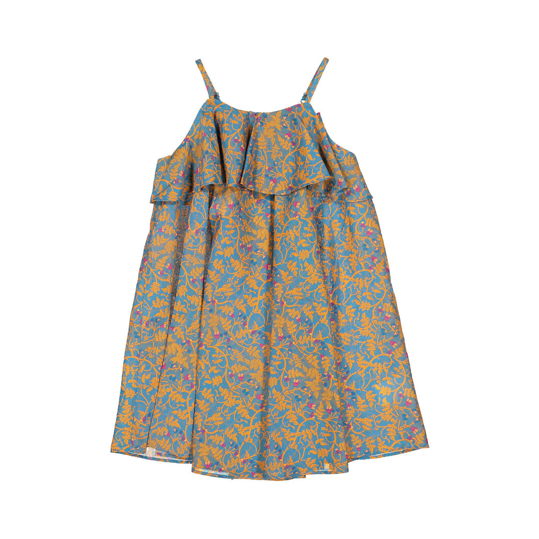 JNBY Orange Print Allover Strap Ruffle Dress
