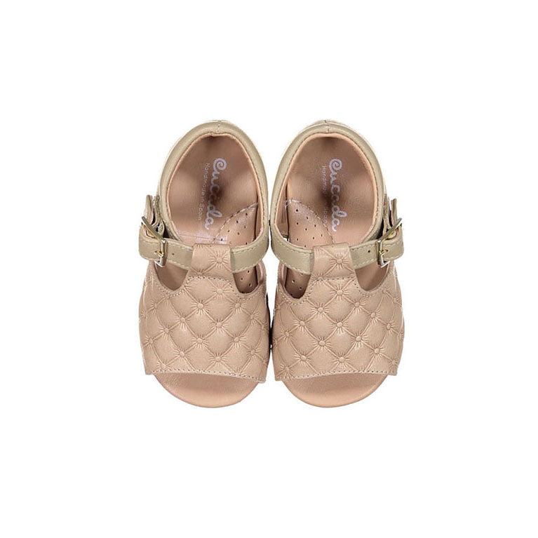 Papanatas Taupe Quilted Open Toe Baby Shoe