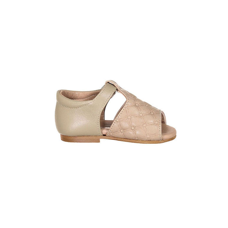 Papanatas Taupe Quilted Open Toe Baby Shoe