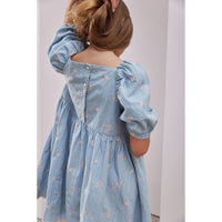 Steph Chambray/Pink Embroidered Puff Sleeve Dress
