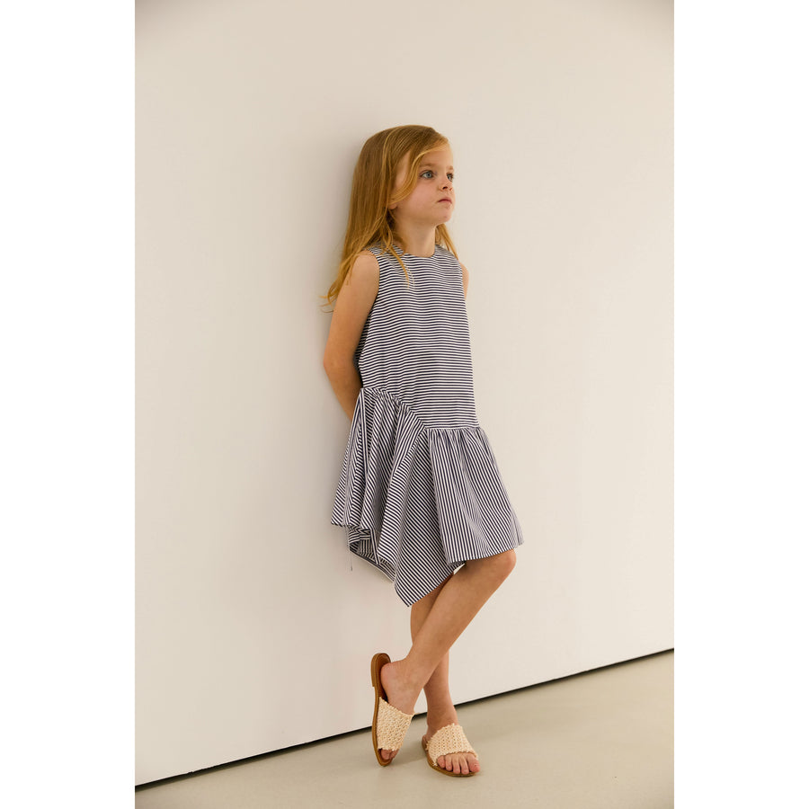 Dinui Black Stripe Layered Asymmetric Brenta Dress
