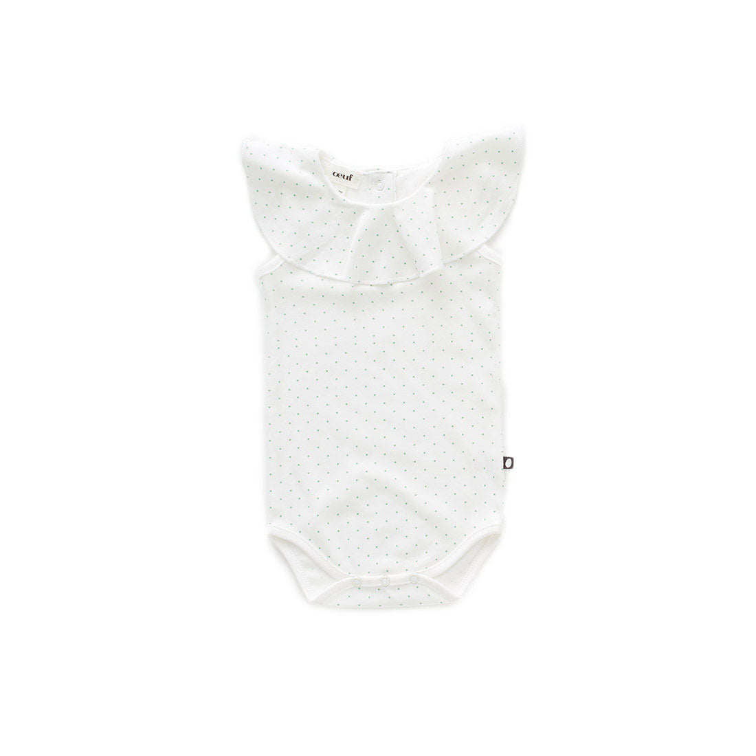 Oeuf White/Green Dots Ruffle Collar Onesie