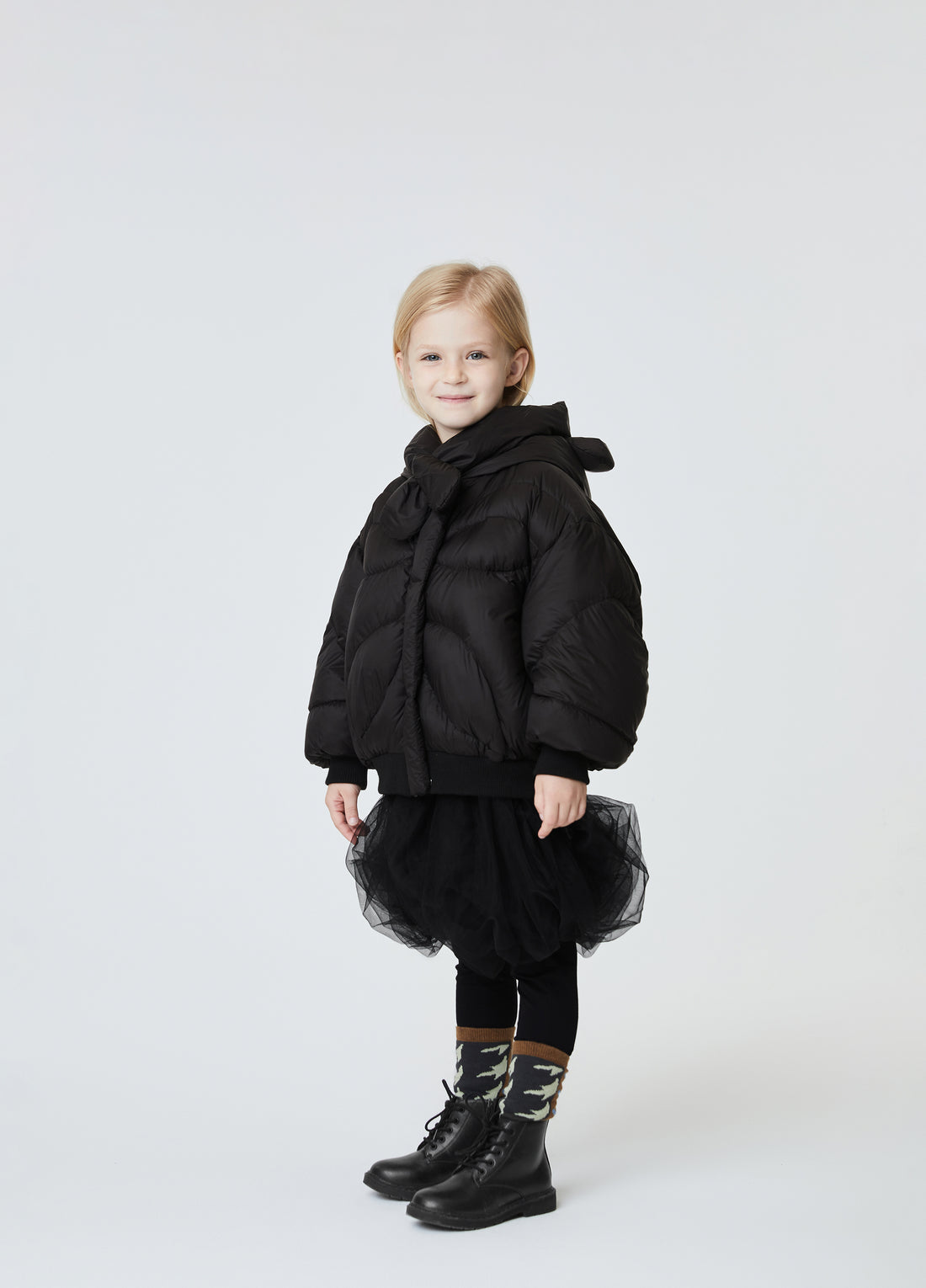 JNBY Black Down Coat Bear Hoodie