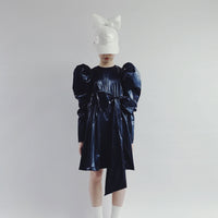 Caroline Bosmans Dark Blue Shiny Waisted Bow Dress