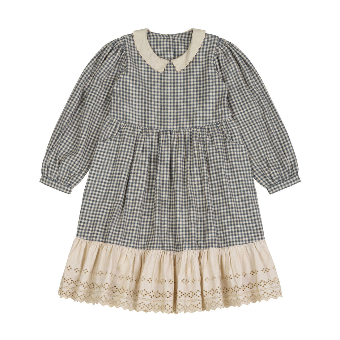 Little Cotton Clothes Blue Check Flannel Cove Judisth Dress