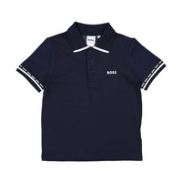 Hugo Boss Navy Stripe On Collar Polo