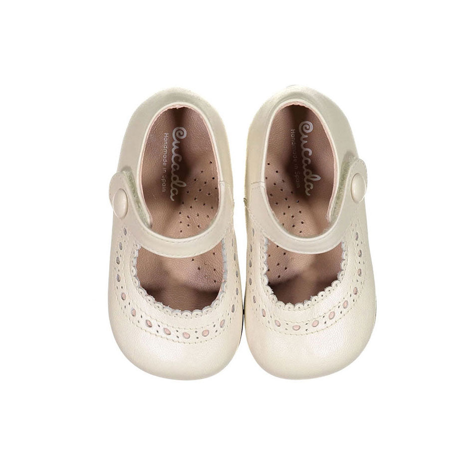 Papanatas Beige Leather Baby Mary Janes