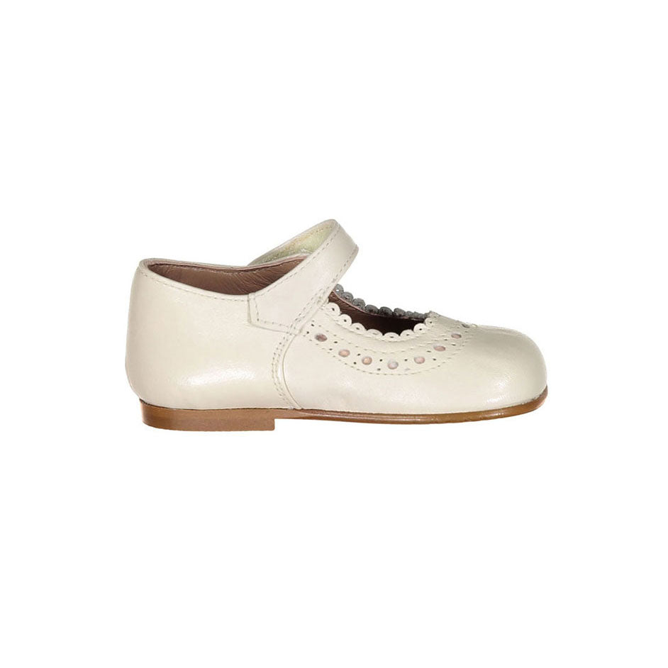 Papanatas Beige Leather Baby Mary Janes