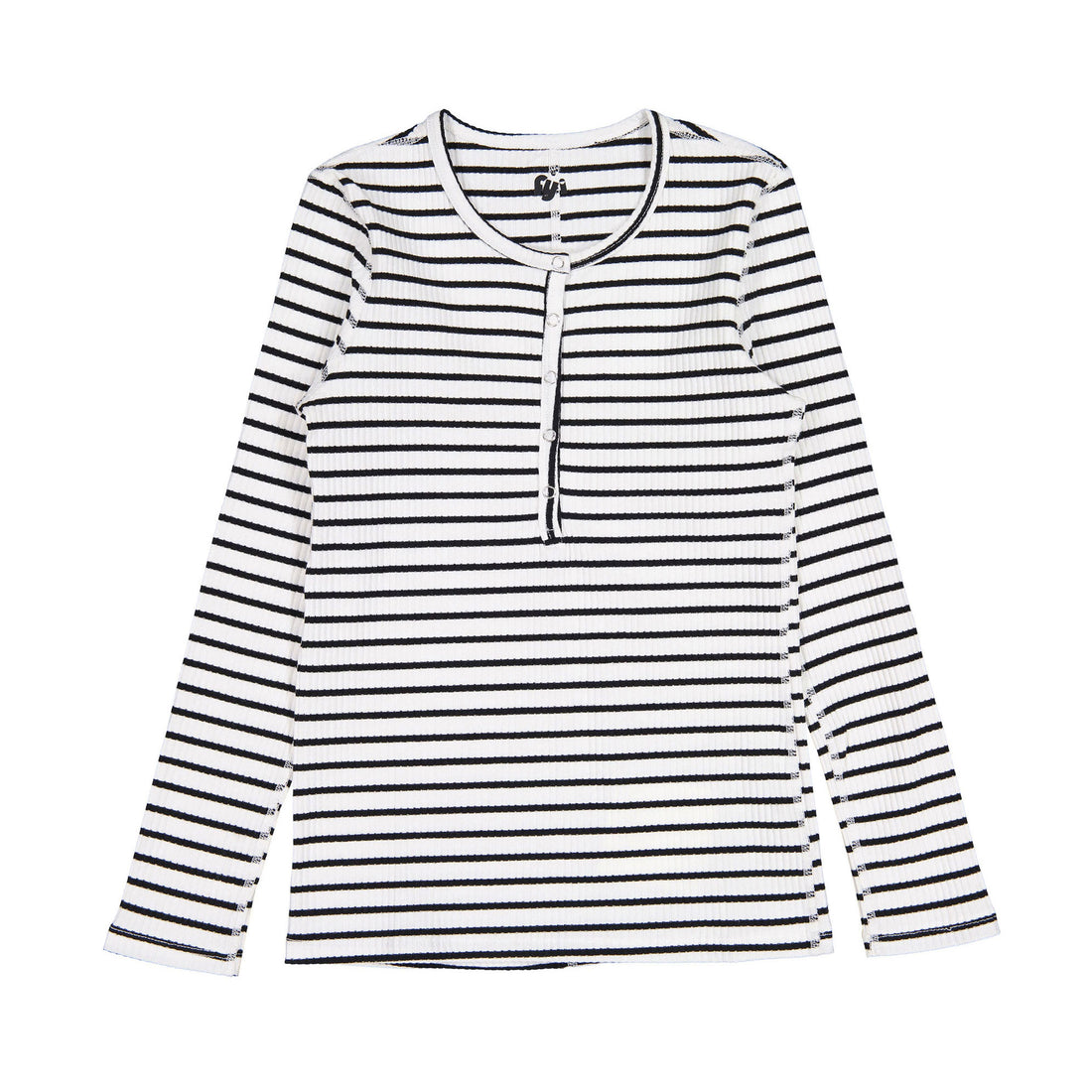 FYI White/Black Striped Henley Tee