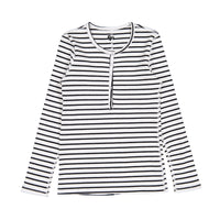 FYI White/Black Striped Henley Tee