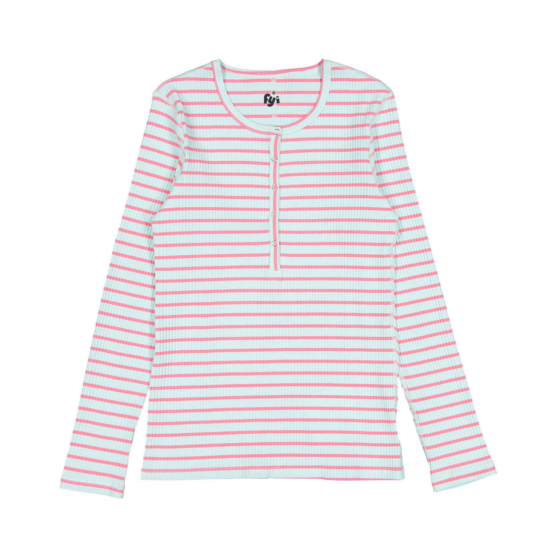 FYI Mint/pink Striped Henley Tee