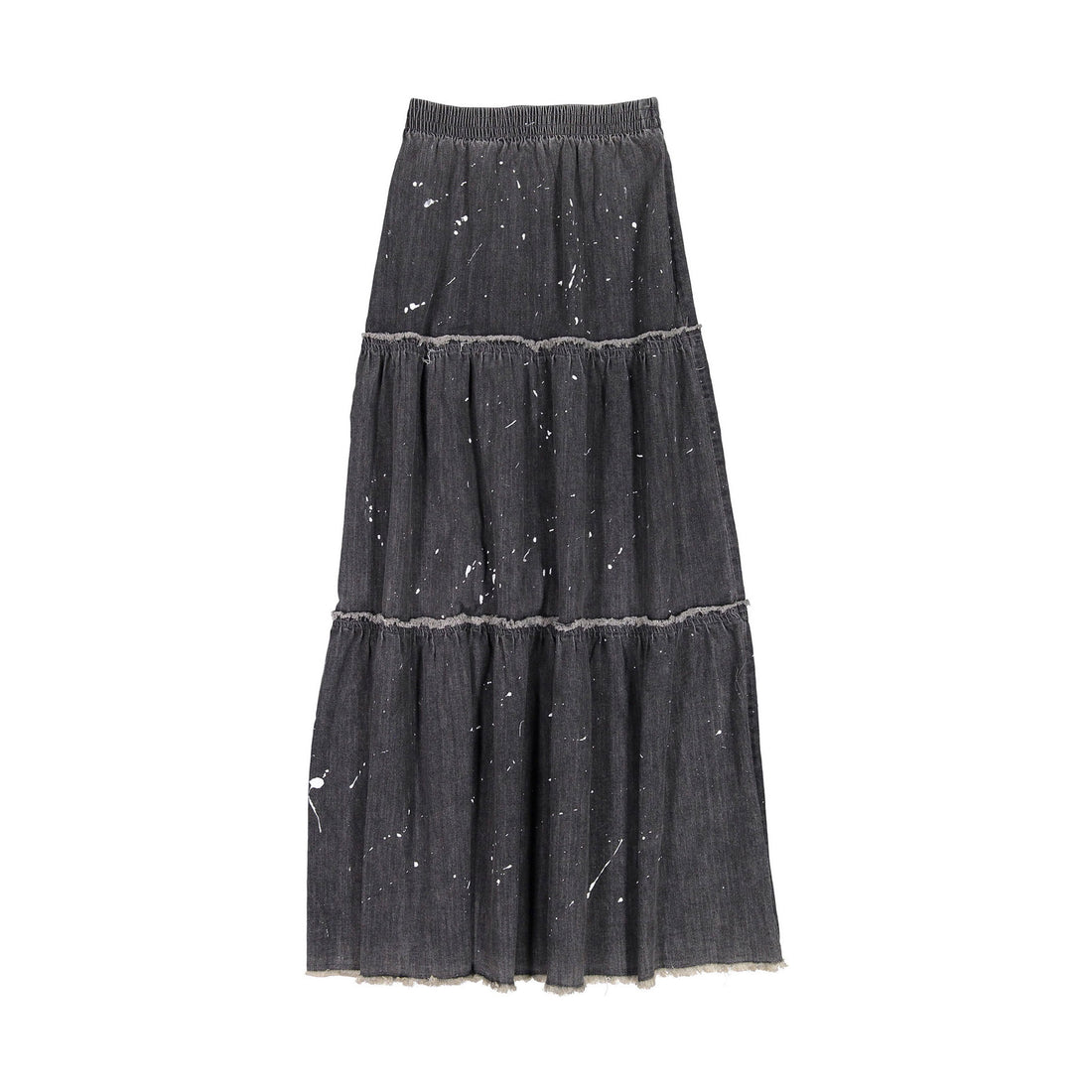 FYI Dark Denim Tiered Splattered Long Skirt
