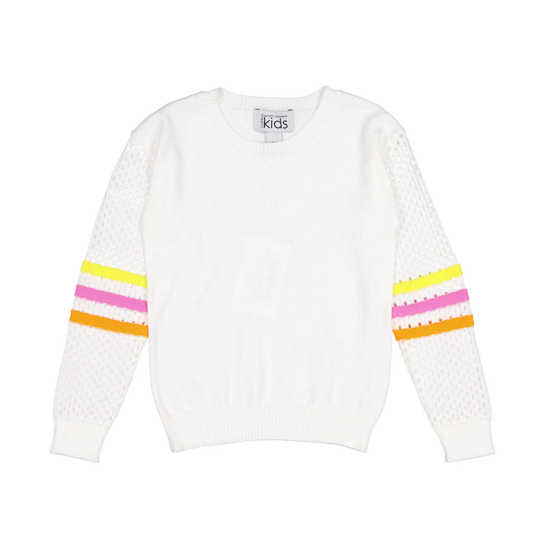 Autumn Cashmere White Neon Sripe Mesh Sleeve Crew