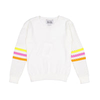 Autumn Cashmere White Neon Sripe Mesh Sleeve Crew