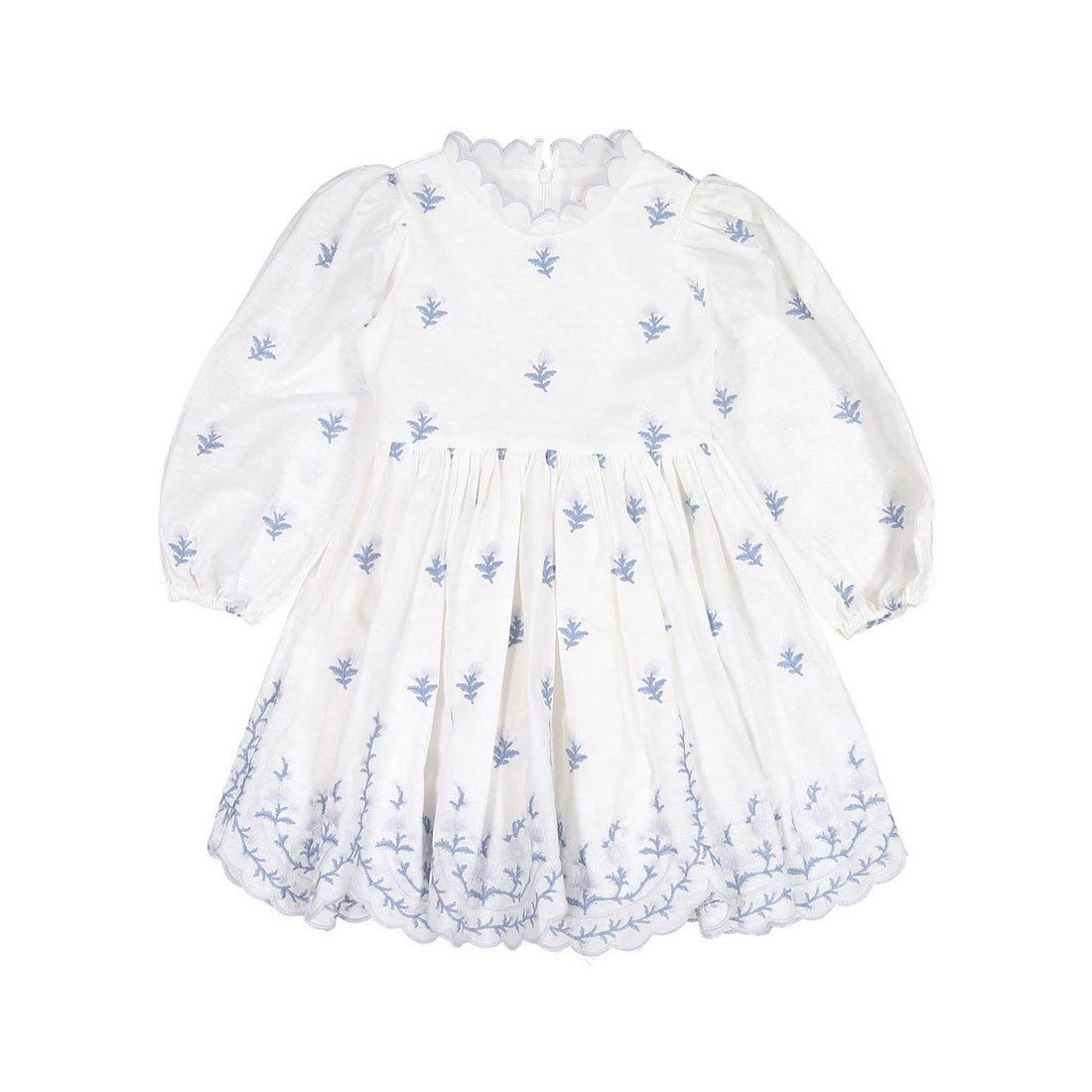 Petite Amalie Blue Rose Linen Long Sleeve Dress