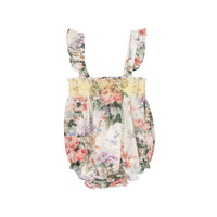 Petite Amalie Rose Print Shirred Romper