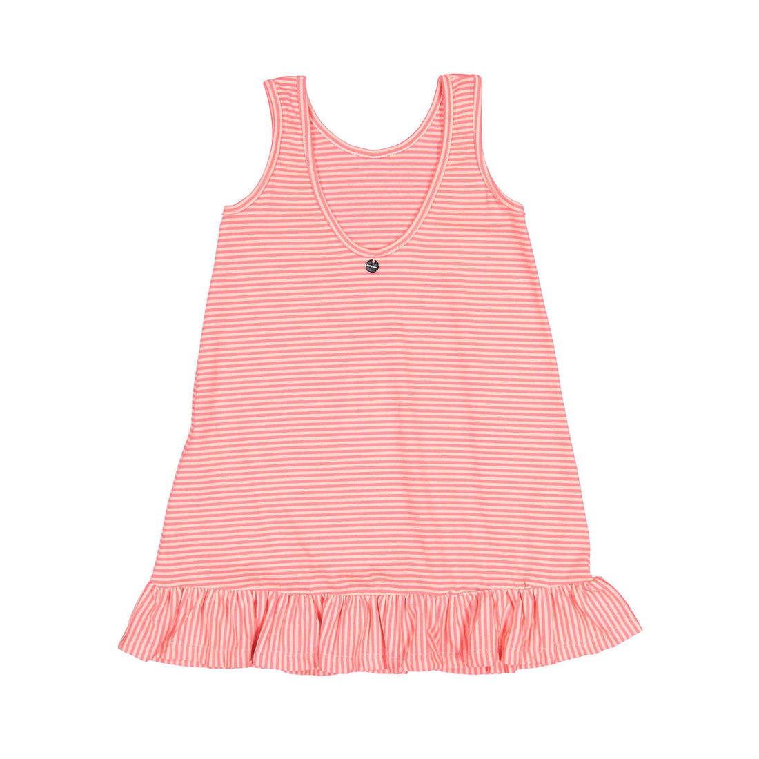 IMPERIAL Neon Pink Striped Ruffle Hem Dress
