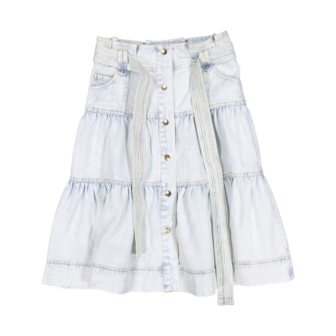 Steph Denim Tiered Belt Tie Skirt