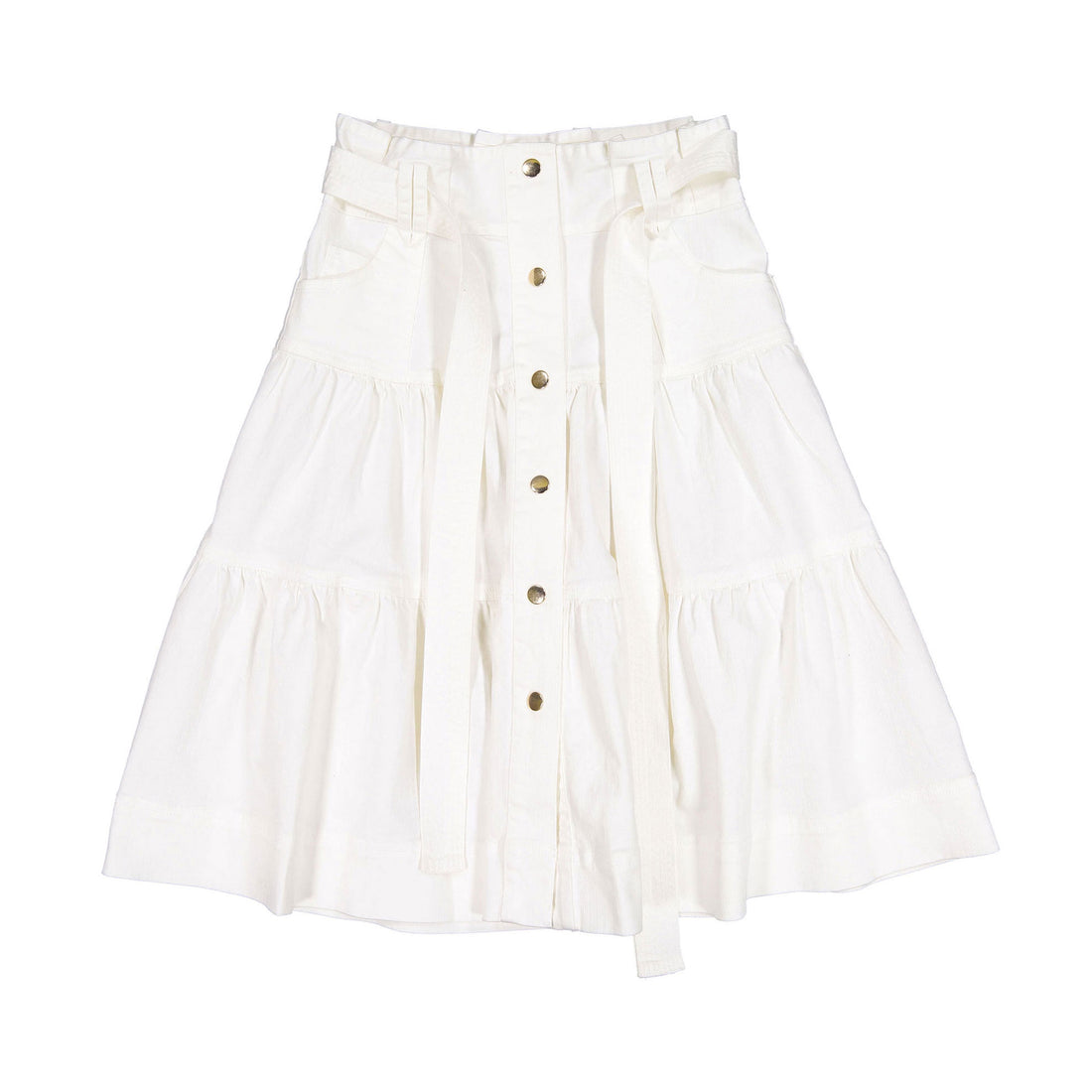 Steph White Denim Tiered Belt Tie Skirt