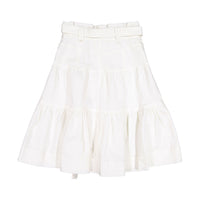 Steph White Denim Tiered Belt Tie Skirt
