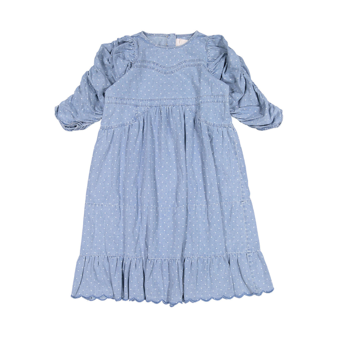 Steph Spotty Chambray Gathered Sleeve Dress