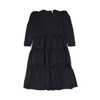 Ava and Lu Black Swiss Dot Tiered Midi Dress