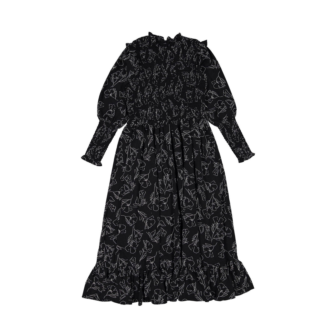 Ava and Lu Black Flower Sketch Smocked Dress