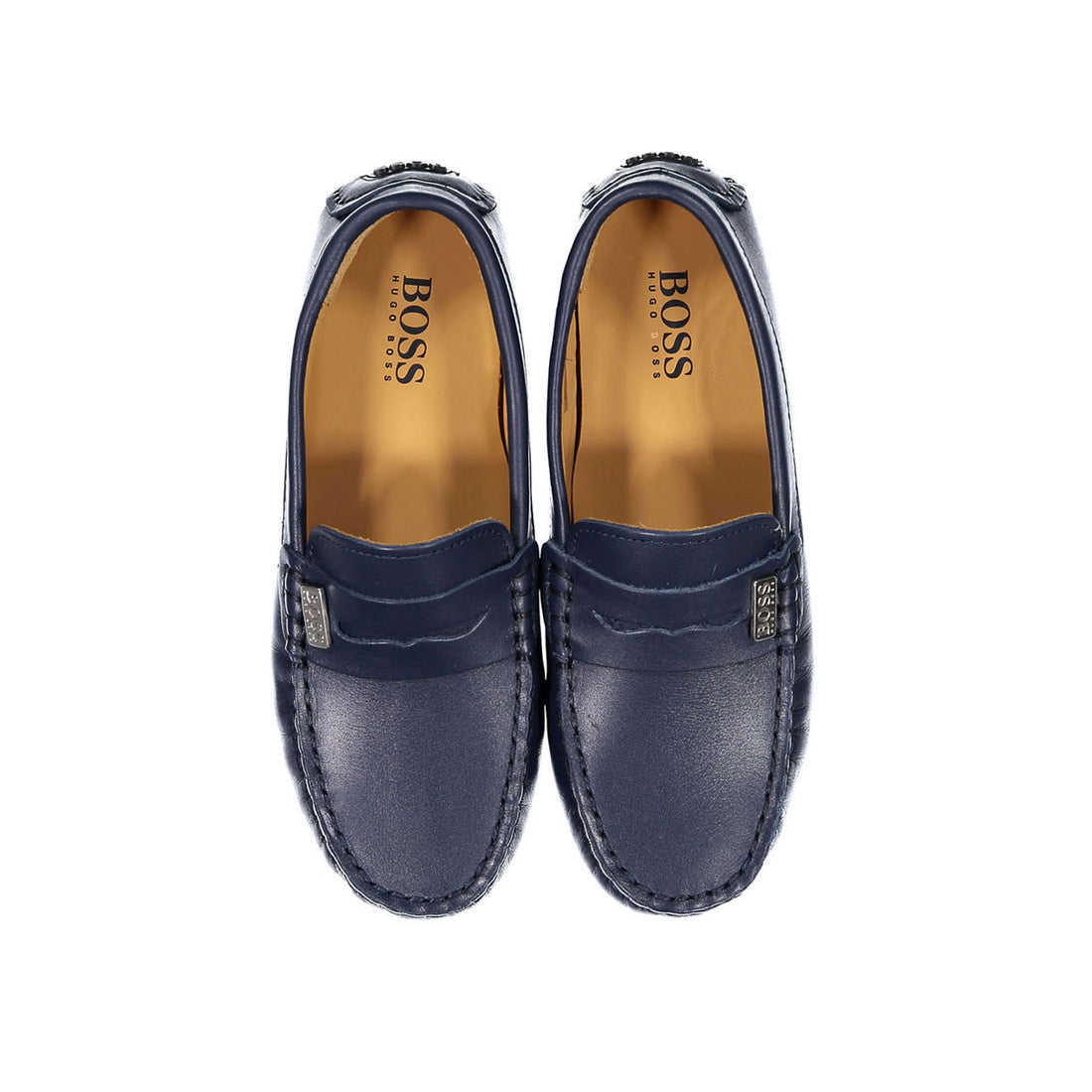 Hugo Boss Navy Logo Leather Loafers