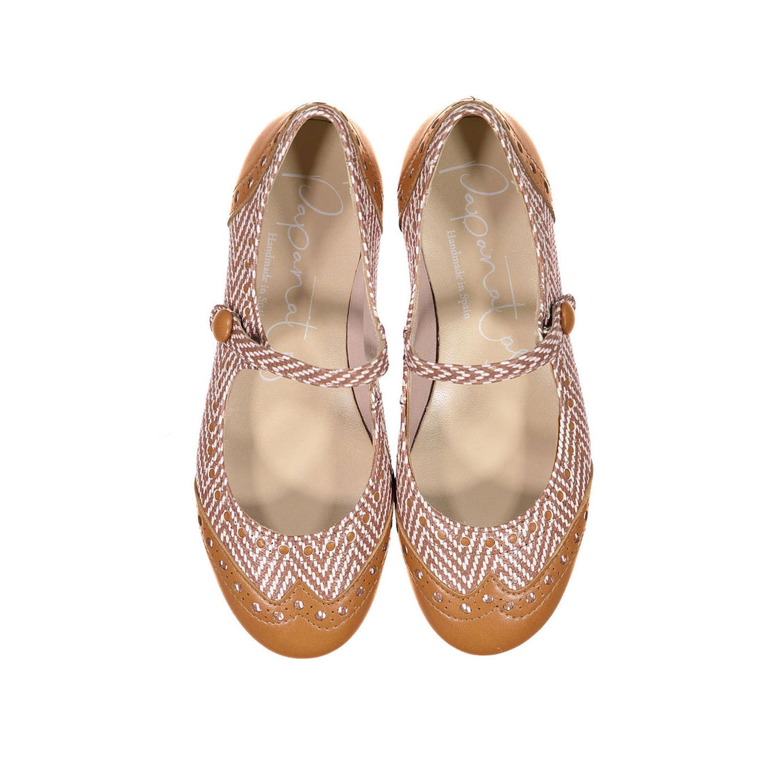 Papanatas Toffee Herringbone Wingtip Mary Janes