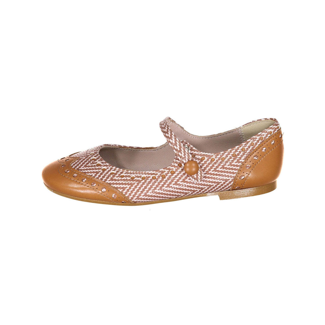 Papanatas Toffee Herringbone Wingtip Mary Janes