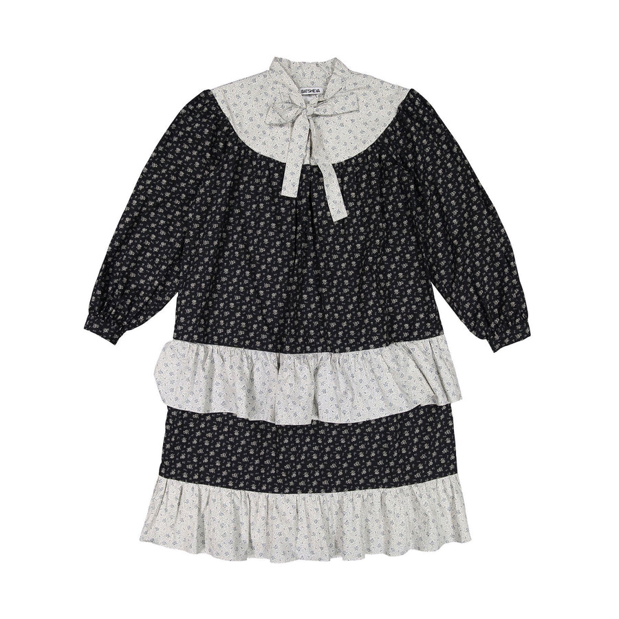 Batsheva Fifi Tie Neck Long Sleeve Dress in Black And White Floral at Nordstrom, Size 4 Batsheva Fifi Tie Neck Long Sleeve Dress in Black And White Floral at Nordstrom, Size 4