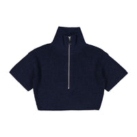 Les Coyotes De Paris Navy Knit Zip Short Sleeve Sweater