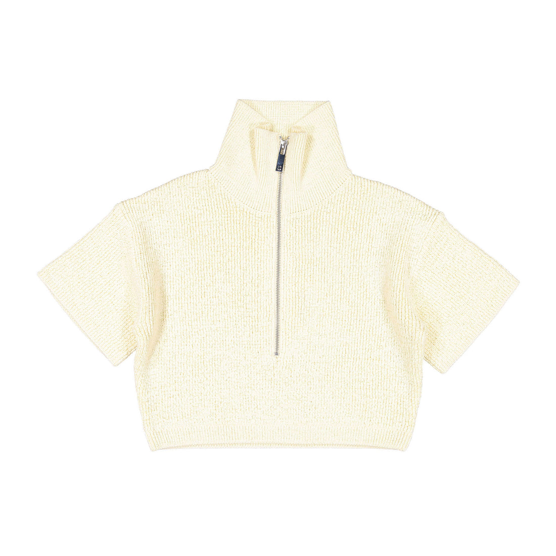 Les Coyotes De Paris Cream Knit Zip Short Sleeve Sweater