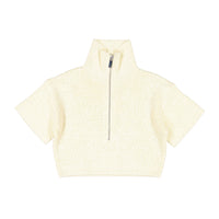 Les Coyotes De Paris Cream Knit Zip Short Sleeve Sweater