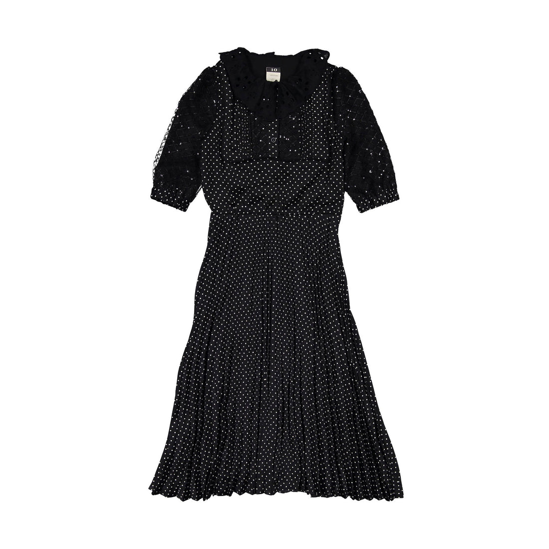 A4 Black Dot Sequin Detail Pleated Dress