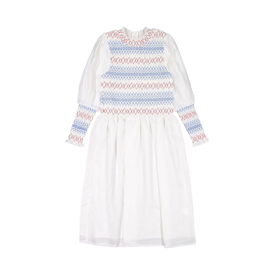 A4 White Colorful Stitch Smocked Dress