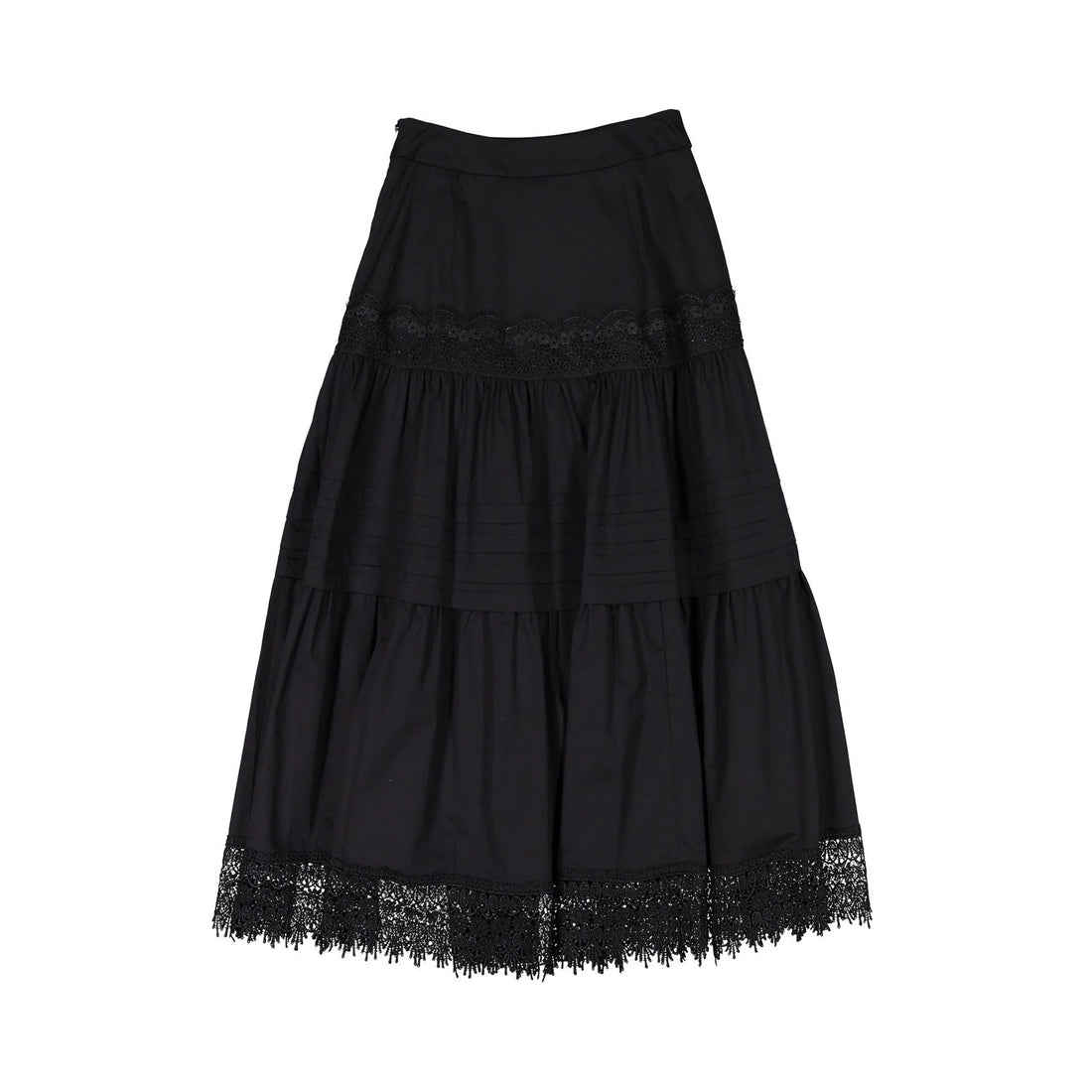 A4 Black Lace Detail Midi Skirt