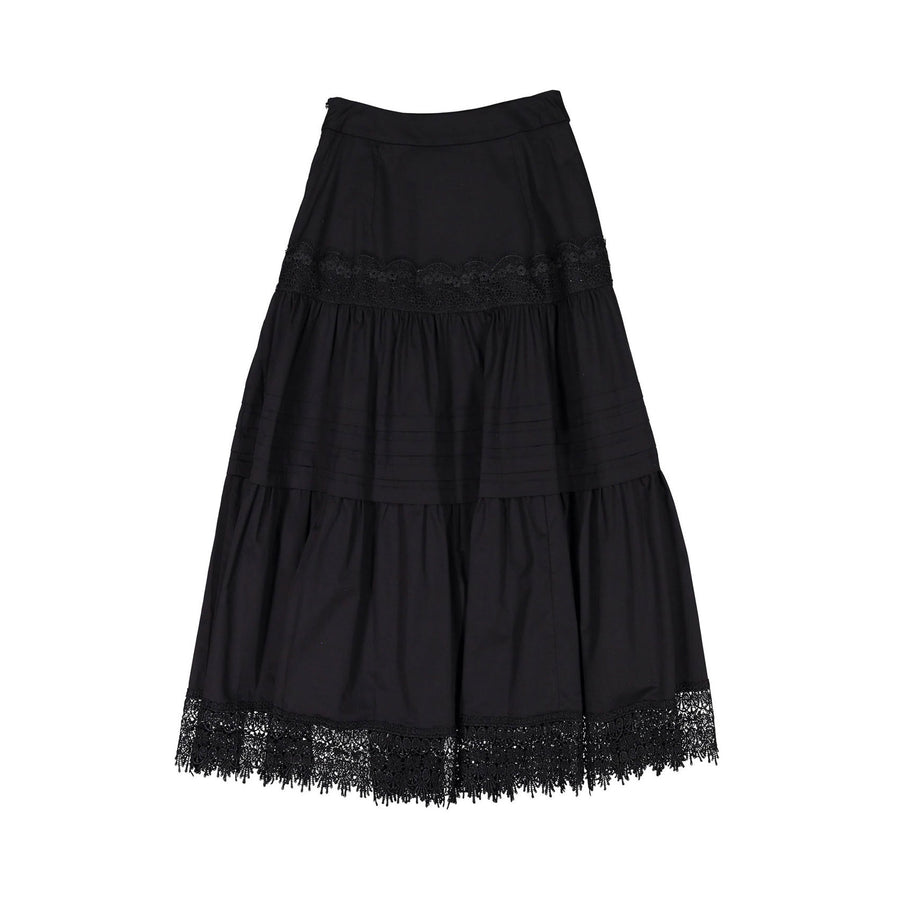 A4 Black Lace Detail Midi Skirt
