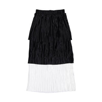 Ava and Lu Black/White Soft Pleated Layered Skirt