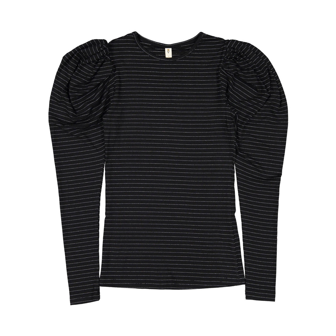 Ava and Lu Black Lurex Stripes Puff Long Sleeve Tee