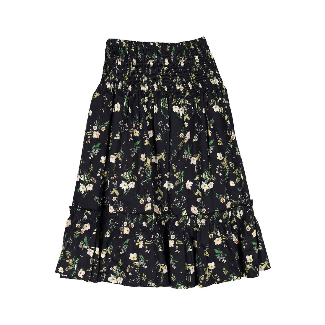 Christina Rohde Black Floral Smocked Waist Skirt