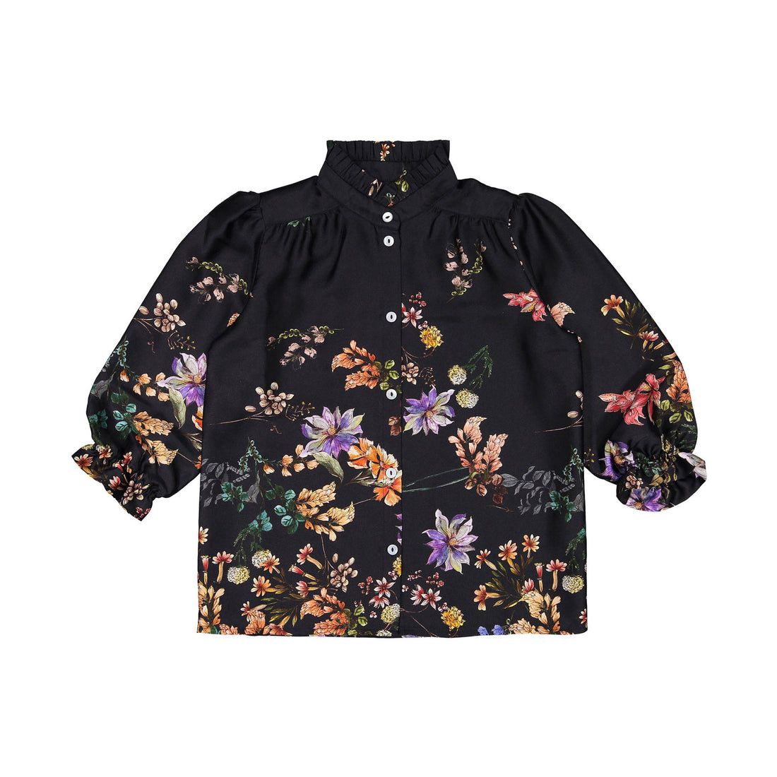 Christina Rohde Black Floral Frill Neck Blouse
