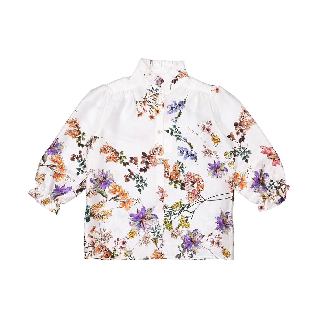 Christina Rohde White Floral Frill Neck Blouse